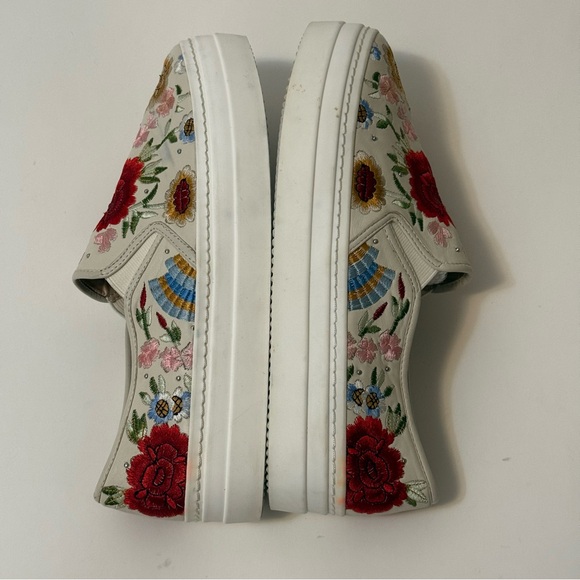 Alice + Olivia Sz 8 leather Sasha Floral Embroidered Slip-On Platform Sneakers - Picture 7 of 9